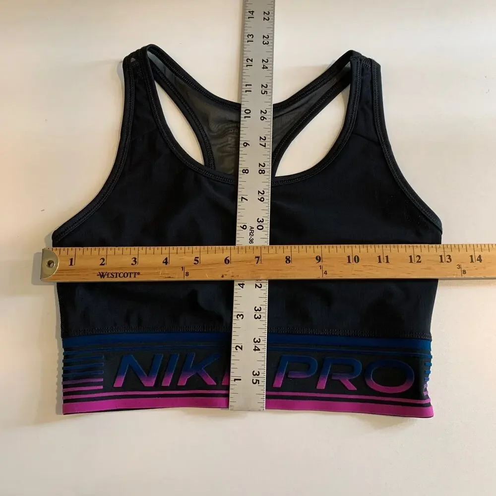 Nike Pro Sports Bra Womens S Small‎ Multi Dri Fit Mesh Panel Racerback Logo Band